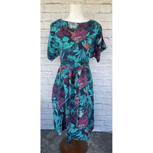 LOFT Petites Women's Dress Size Small Flowers 60% Linen Tropical Summer Pockets - Picture 2 of 15
